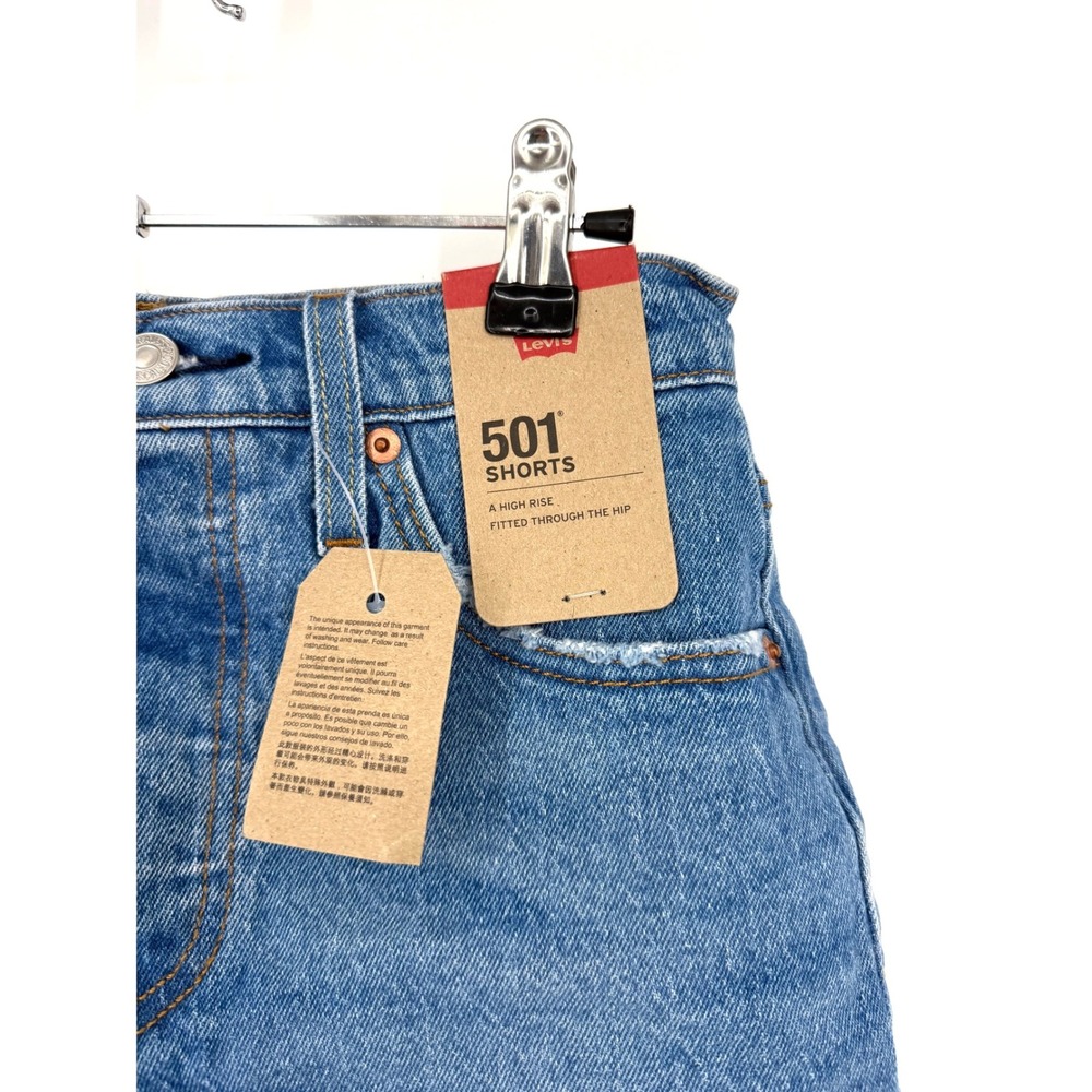 NEW Levis 501 Original High Rise Distressed Button Fly Denim Shorts Blue W25 - Picture 3 of 13